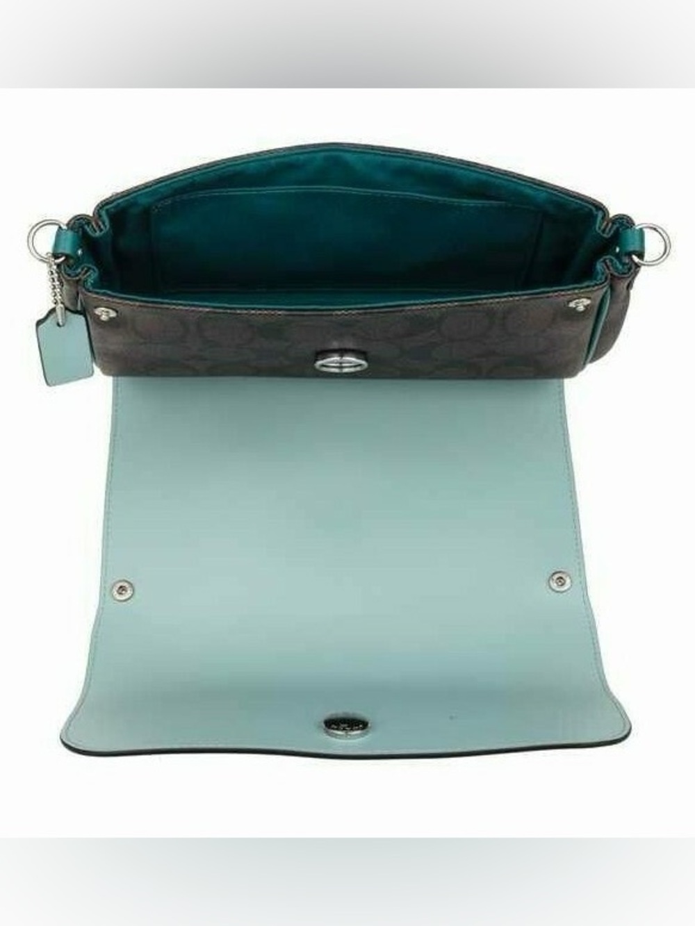 NWT Coach Reversible Signature Crossbody Bag Flap Teal Light Blue F59534 - Picture 8 of 14
